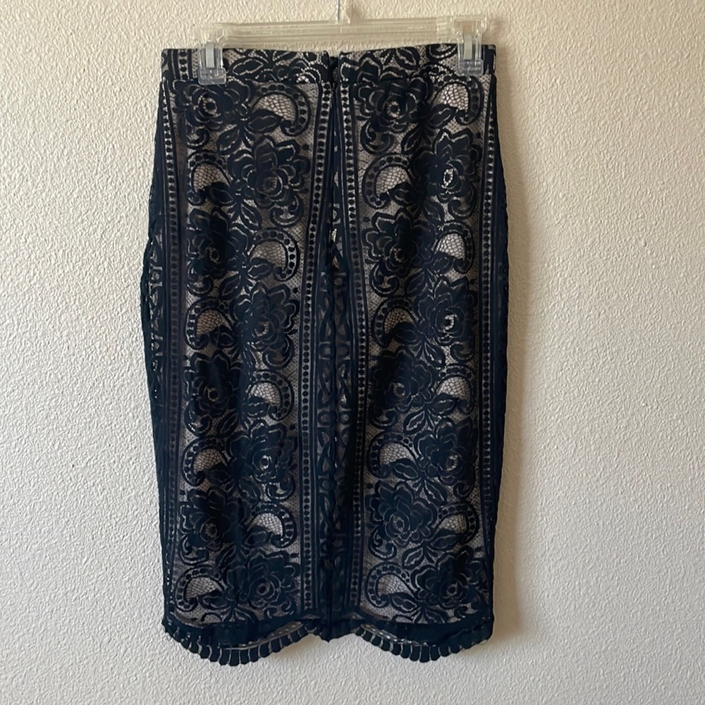 Black lace pencil skirt